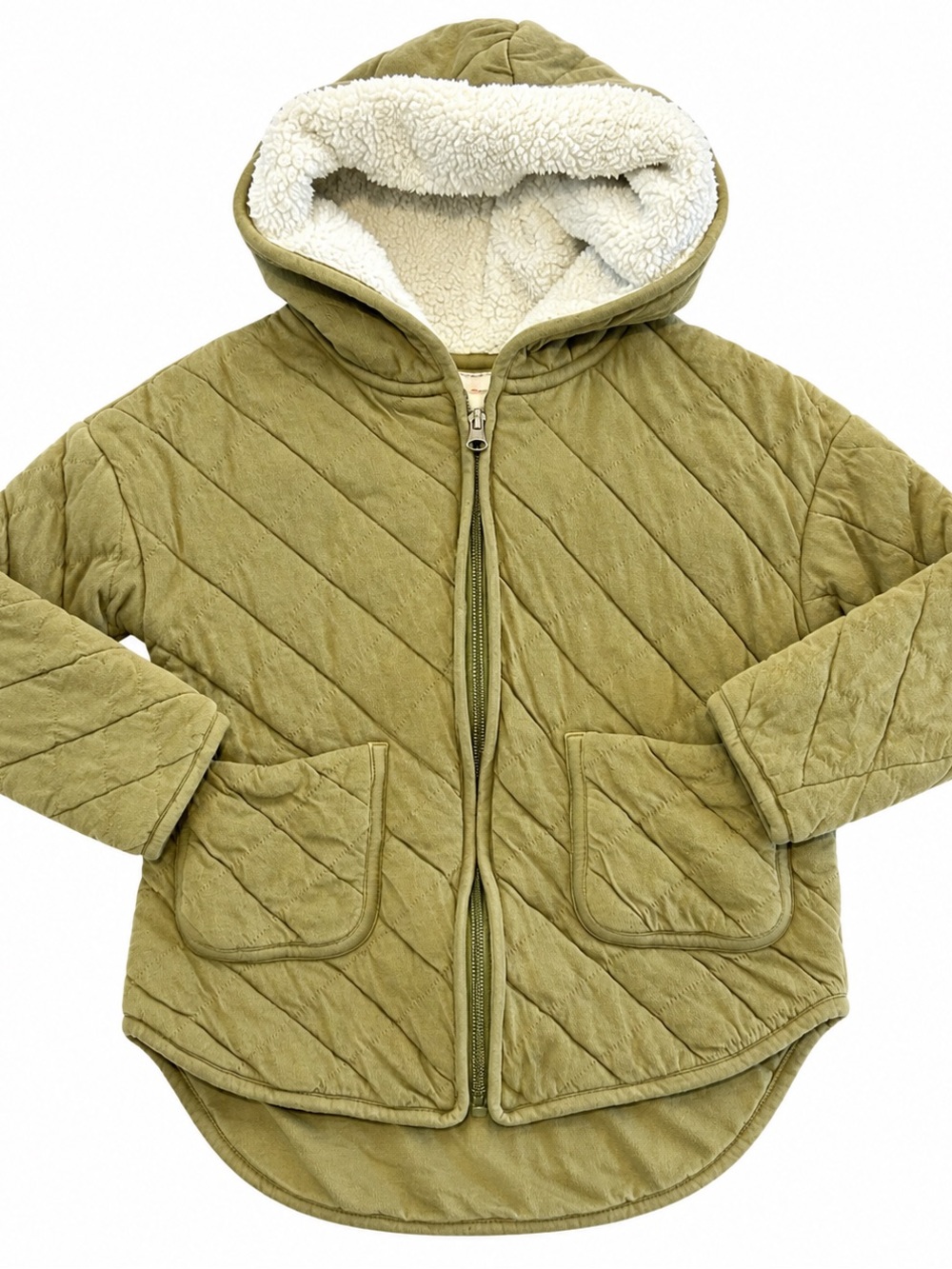 Hanna Andersson Girls 5 Olive Quilted Sherpa Lined Hooded Jacket